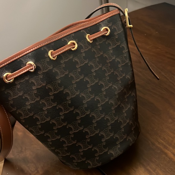 Celine small drawstring bag in triomphe canvas and calfskin - Picture 3 of 6